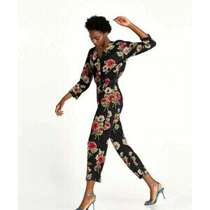 Zara DArk Florals Long Sleeve Jumpsuit S
